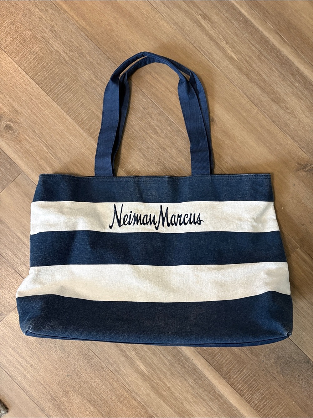 Neiman Marcus Navy and White Striped Canvas Tote